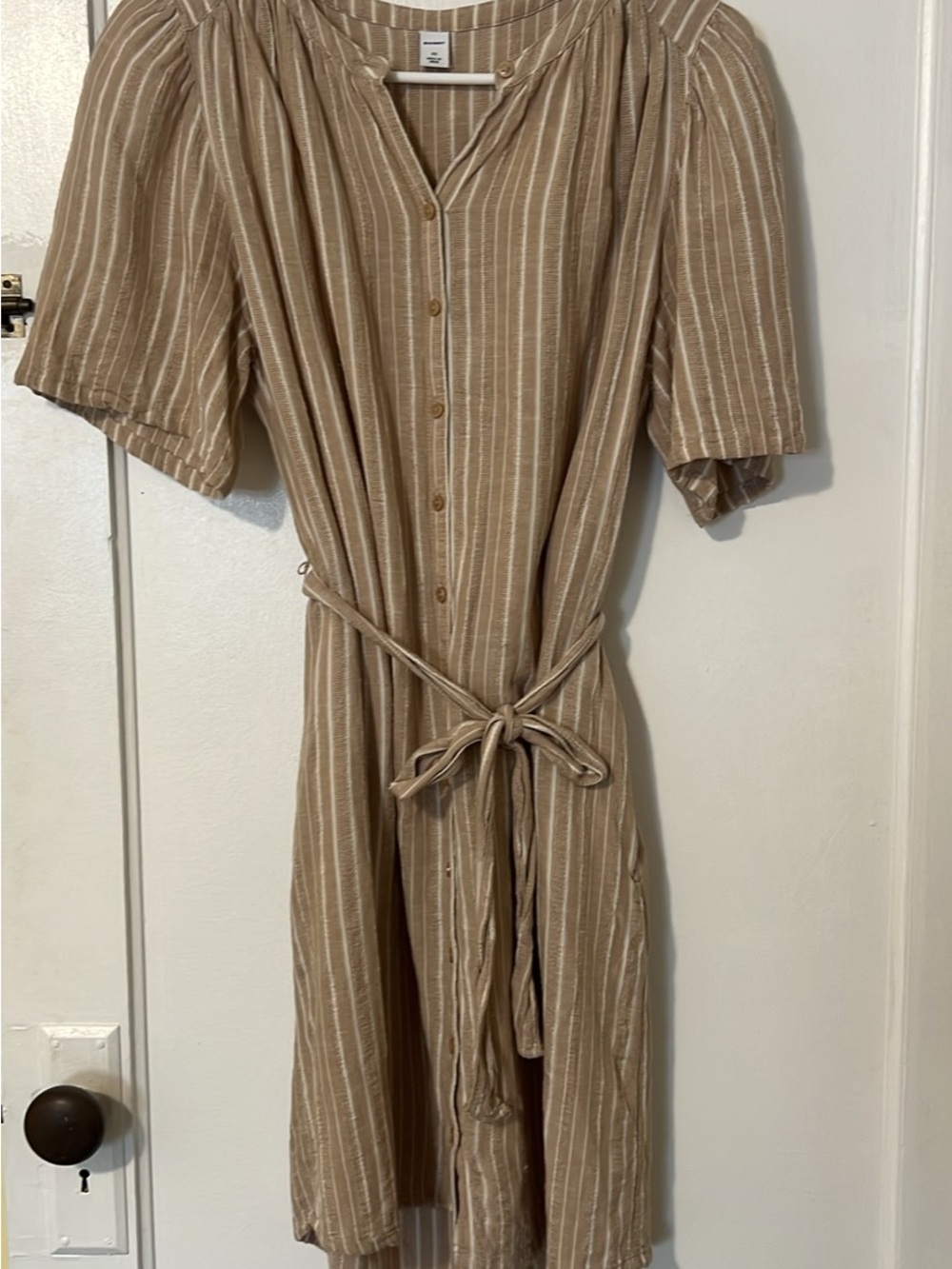 Old Navy Tan and White Striped Midi Dress